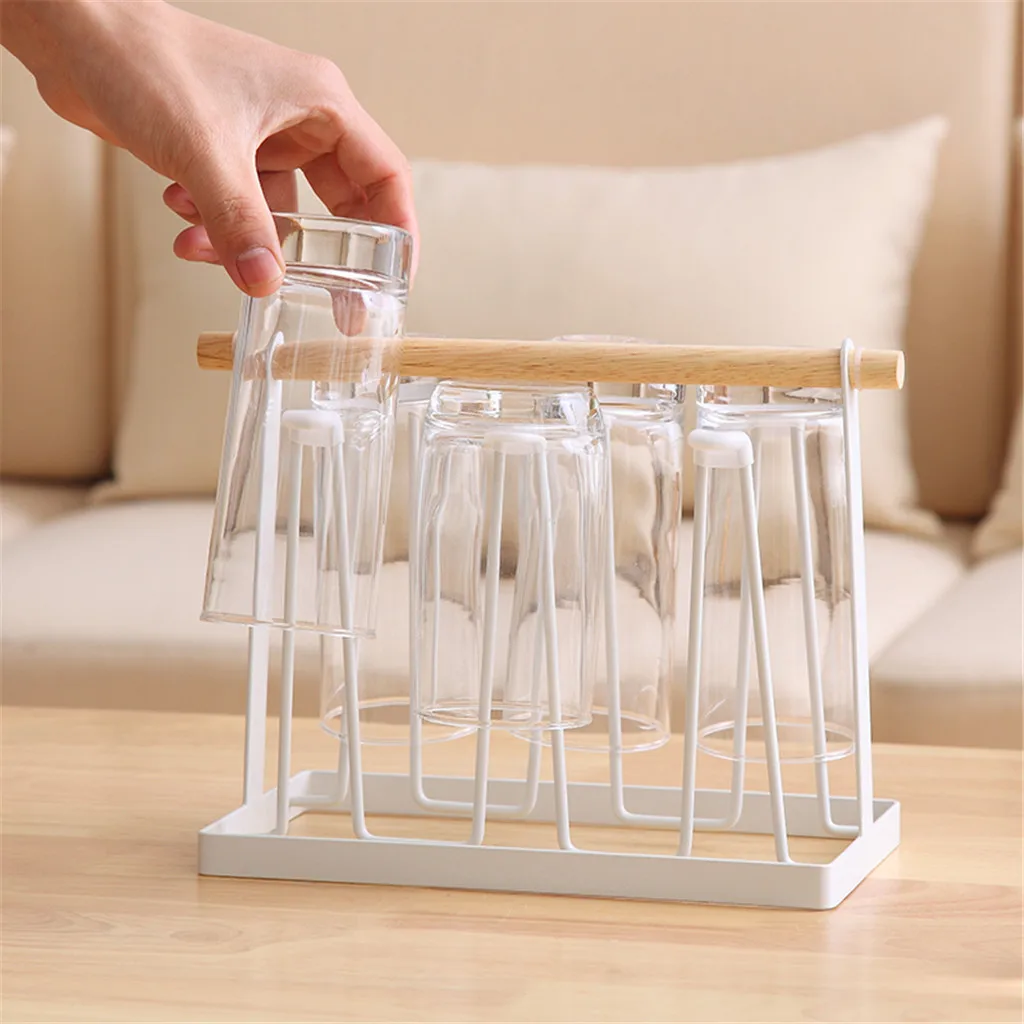 

Simple Storage Cup Holder Drain Cup Holder Cup Drain Rack Glass Hanger Cup Holder For Kitchen With Six Hook Wood Drain