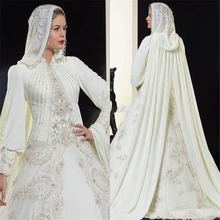 Vestidos High Quality A-Line Ivory Chiffon Bridal Wedding Dress Long Sleeve Muslim Bridal Gowns With Hijab Arabic Wedding Dress