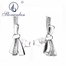 Новое поступление года. 925 пробы серебряные серьги-гвоздики с бантом на день матери. Блестящий бант из кубического циркония