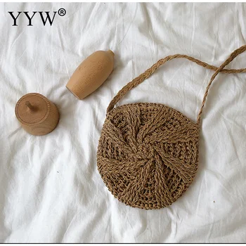 

New Brown Women Straw Bag Bohemia Summer Beach Rattan Bag Handmade Messenger Shoulder Bags For Ladies Weave Hollow Fashion Bags