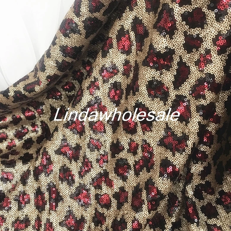 Leopard sequin fabric embroidered dress sequin cloth,sewing materials,125cm*50cm/pcs - Цвет: Красный