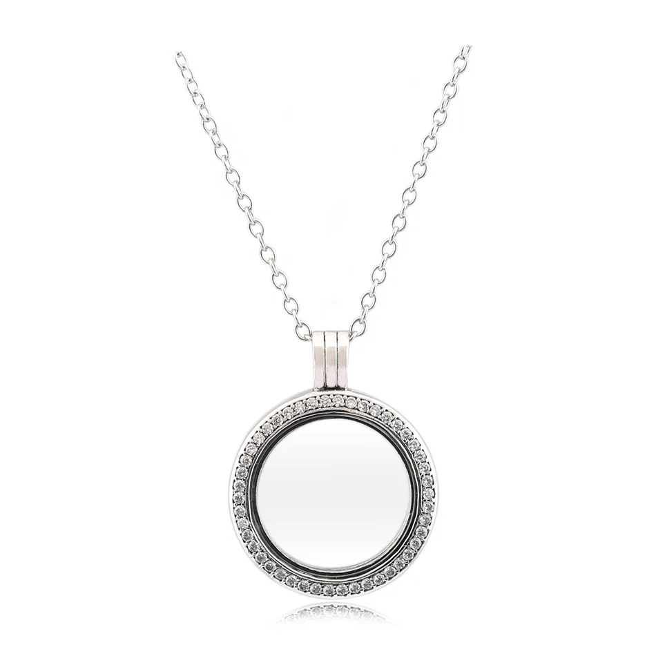 

Authentic 925 Sterling Silver Sparkling Floating Locket Necklace For Women Pendant Silver Choker fit Lady Fine Jewelry