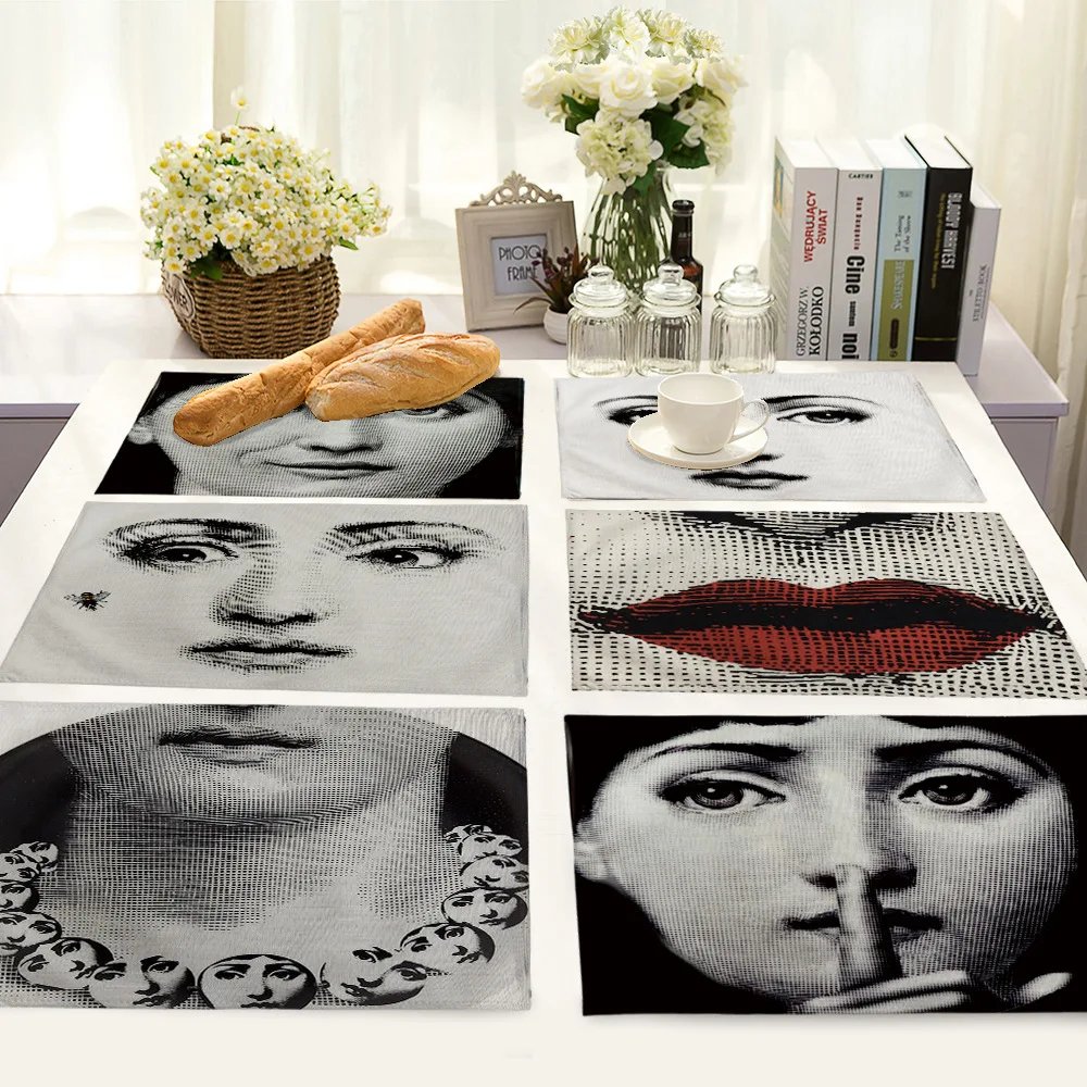 

Cross-border Cotton and Linen Thermal Insulation Western Food Mat Retro Fornasetti Art Master Foreign Trade Source Tableware Mat