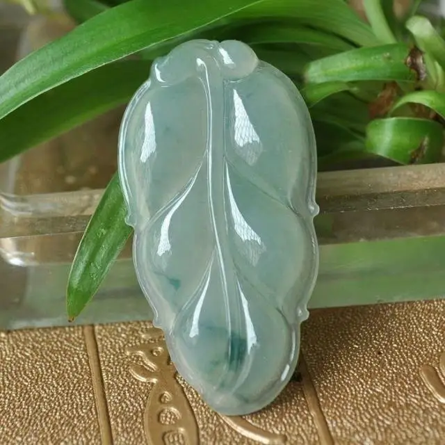 

certified Natural "Grade A" light green+Tawny Emerald Jade Pendant ~leaves 10.19