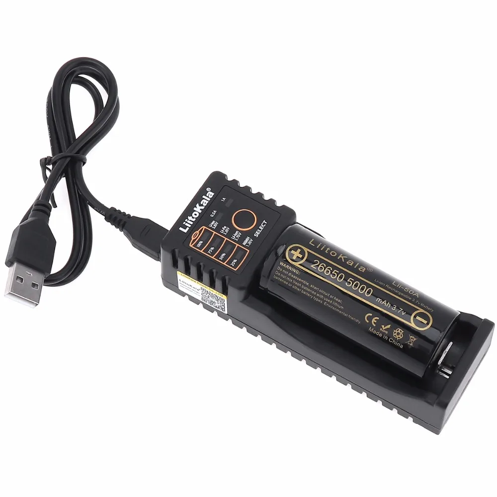 

1PCS Liitokala 3.7V 26650 5000mAh Li-ion Rechargeable Battery + Portable Battery Package Box + Single Slot USB Smart Charger
