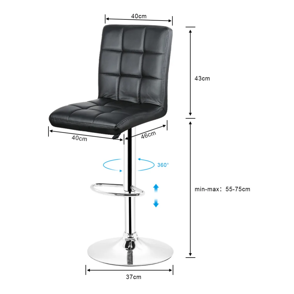 DOORSACCERY 2 шт./компл. черный поворотный, из искусственной кожи барные стулья с регулировкой по высоте, счетчик паб стул барные стулья HWC