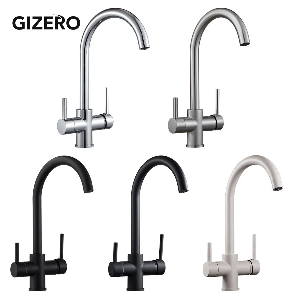 Kitchen Faucet Drinking Water Tap Swivel Pipe Dual Spout Kitchen Sink Mixer Pure Water Hot And Cold Deck Mounted ZR712