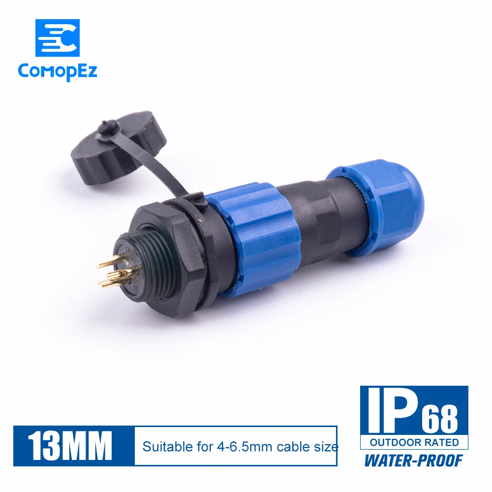 

Waterproof Connector SP13 IP68 Cable Connectors Plug Socket Male Female 1 2 3 4 5 6 7 Pin SD13 13mm Straight Back Nut