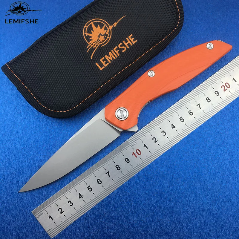 

LEMIFSHE F111 Flipper D2 blade Steel titanium + G10 handle folding knife outdoor camping hunting pocket fruit knives EDC tools