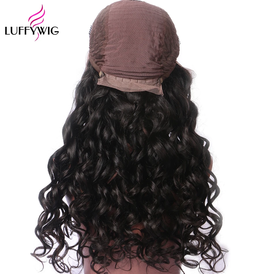 LUFFYHAIR 150% плотность волнистые 13x6 парик фронта шнурка Remy индийские человеческие волосы глубокий парик из натуральных черных предварительно сорванных детских волос