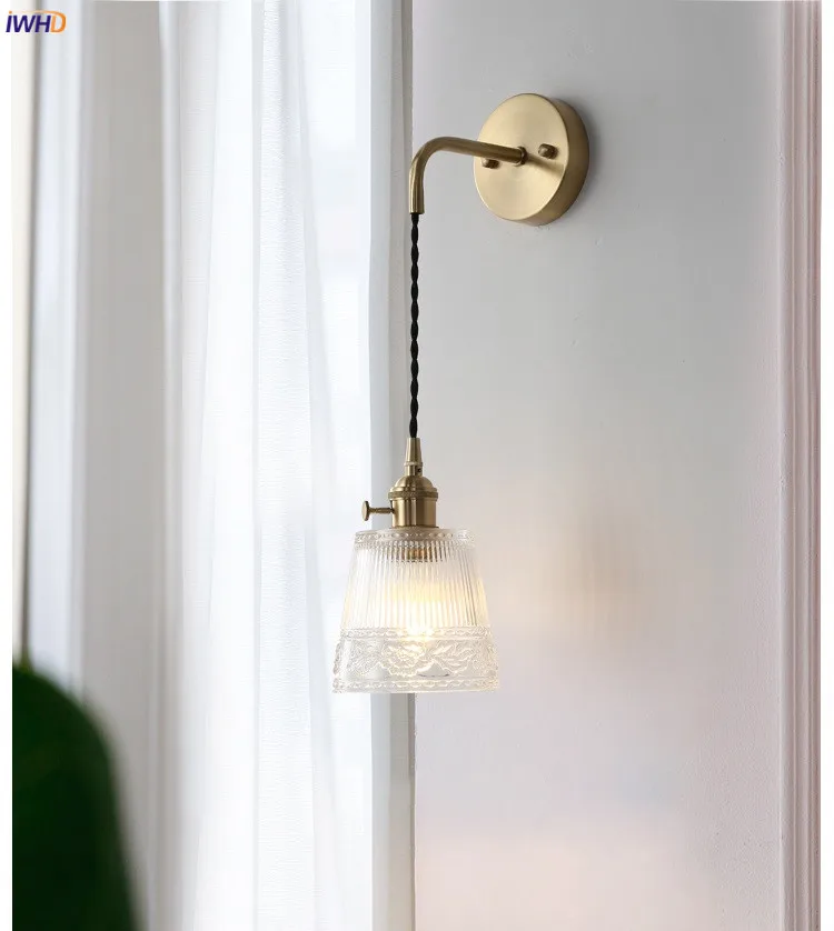 Luminárias para Casa Iluminação de Parede Lâmpada de Parede do Banheiro Espelho de Luz da Escada de Vidro Iwhd Nórdico Japão Retro Luzes Quarto Cobre Wandlamp 10 IWHD Nórdico Japão Retro Luzes Luminárias Para