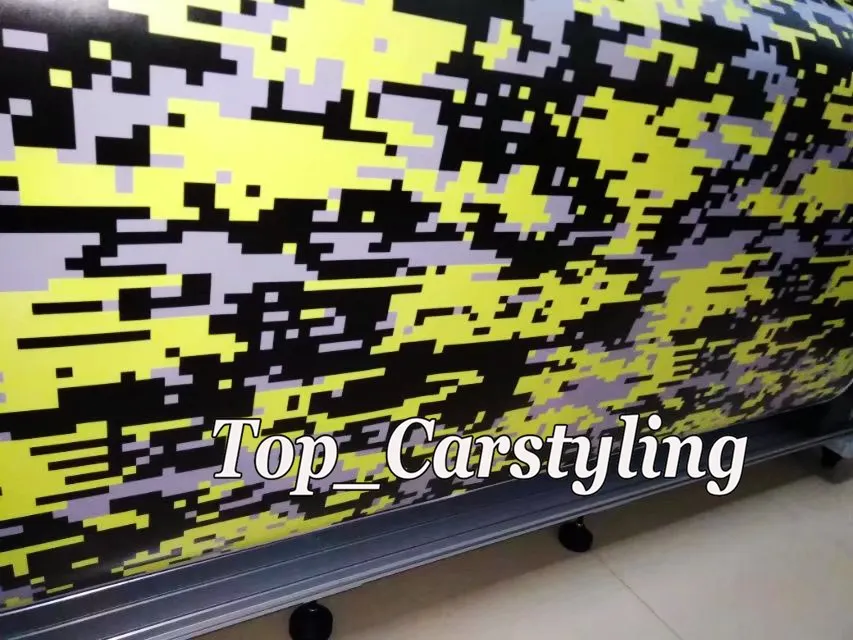 Yellow black pixed camo digital Tiger car wrapping covering with air bubble free (19)