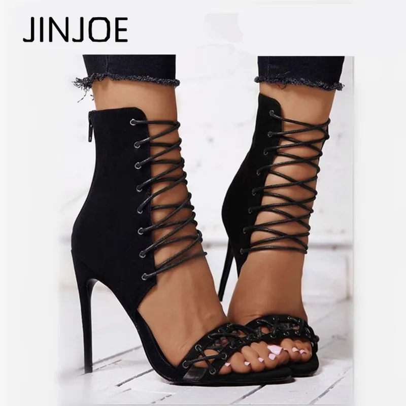 melhor JINJOE Mulher sapatos decoração do Metal tira Cruzada sandálias De salto Alto Boate sexy sapatos de festa bombas