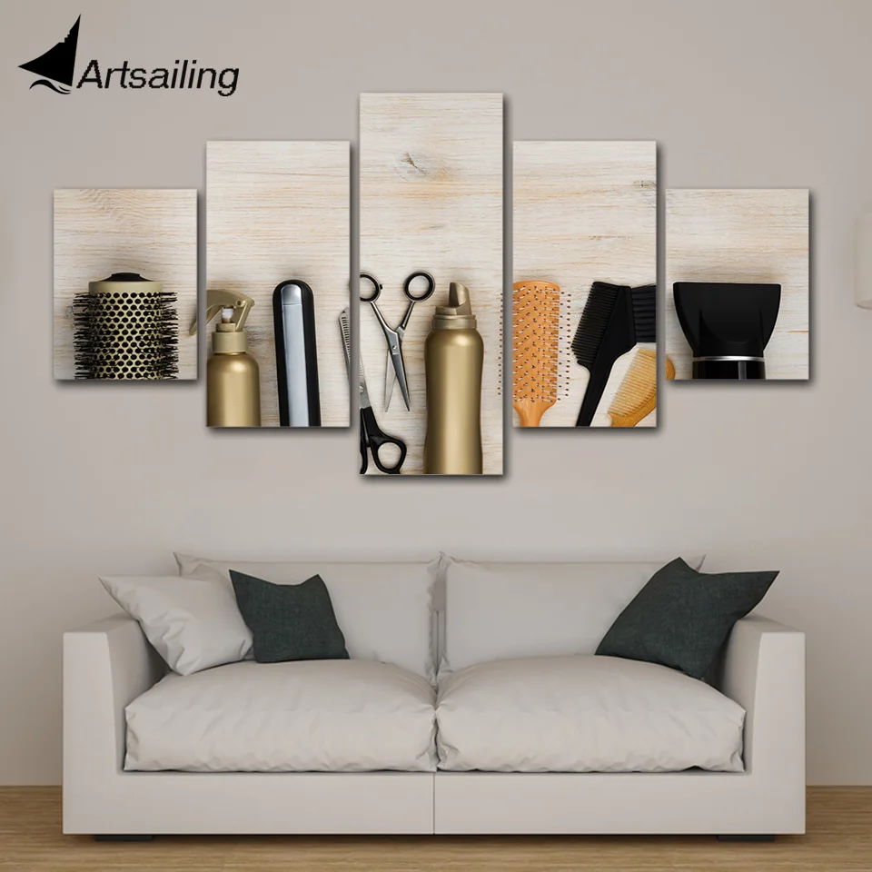 us $5.59 44% off|modern wall art pictures home decor posters 5 panels hair  salon posters barber poster living room hd printed painting frame-in