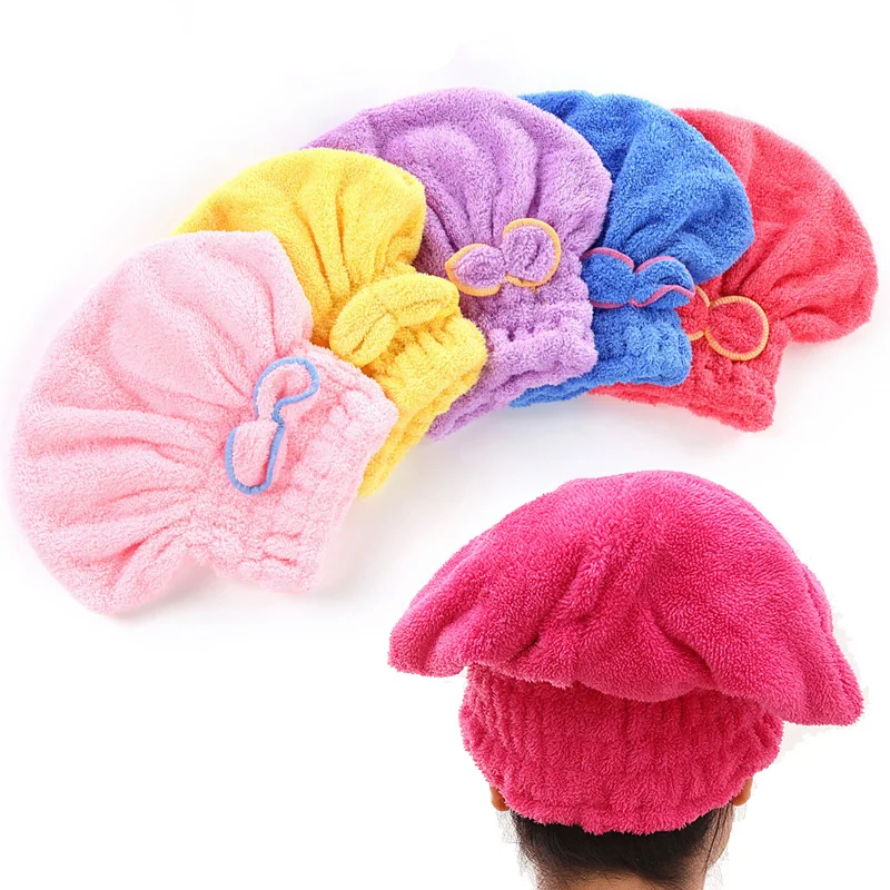 

5 Color Colorful Shower Cap Wrapped Towels Microfiber Bathroom Hats Solid Superfine Quickly Dry Hair Hat Bath Accessories