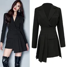 Высокое качество женский черный двубортный Блейзер Пальто для офиса леди топы и плиссированные талии обёрточная бумага юбка костюмы TwinSet NS359