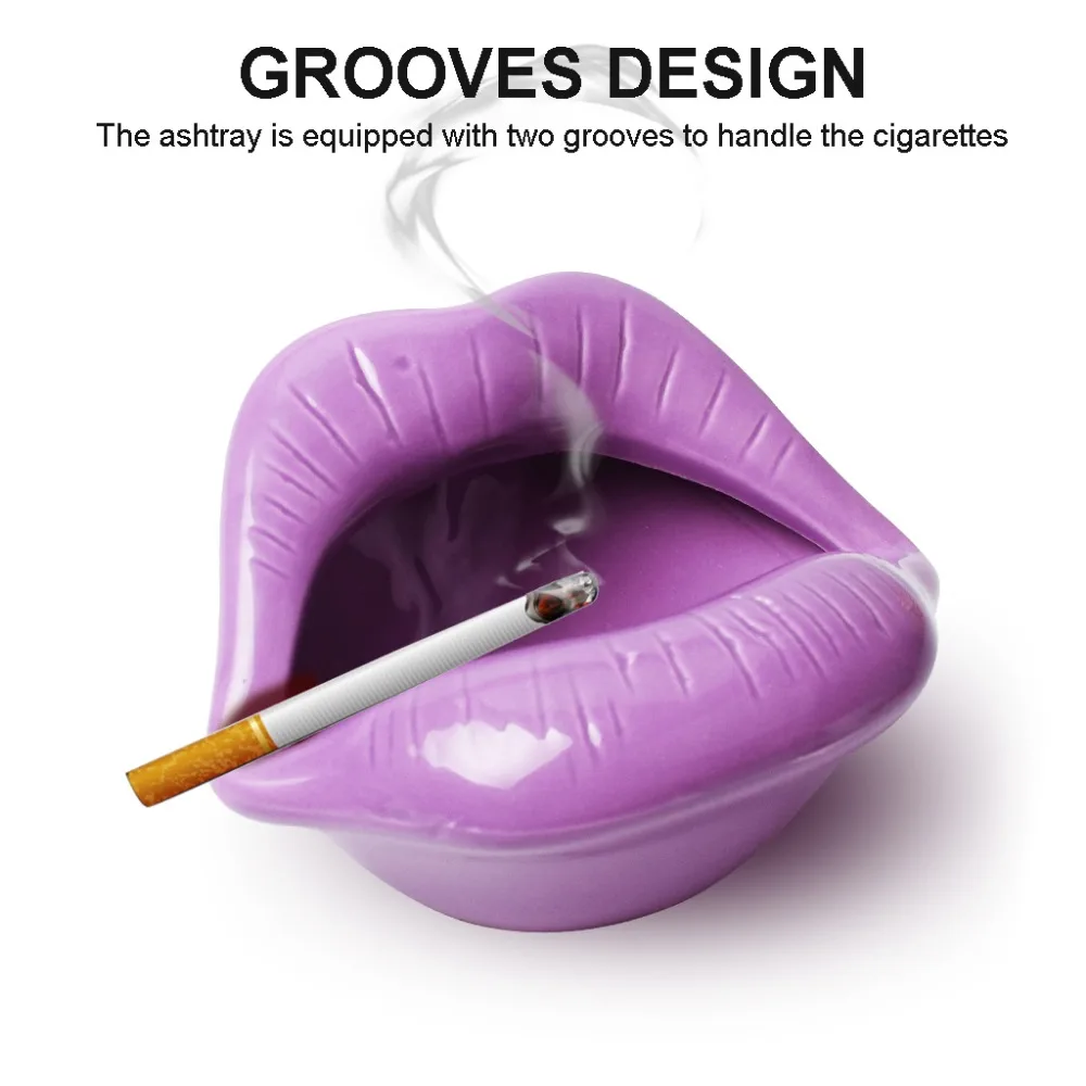 Ceramic Cigarette Ashtray Novelty Lip Mouth Cigarette Ashtray Holder For Smoker Fashion Home & Office Decorations Purple (3)