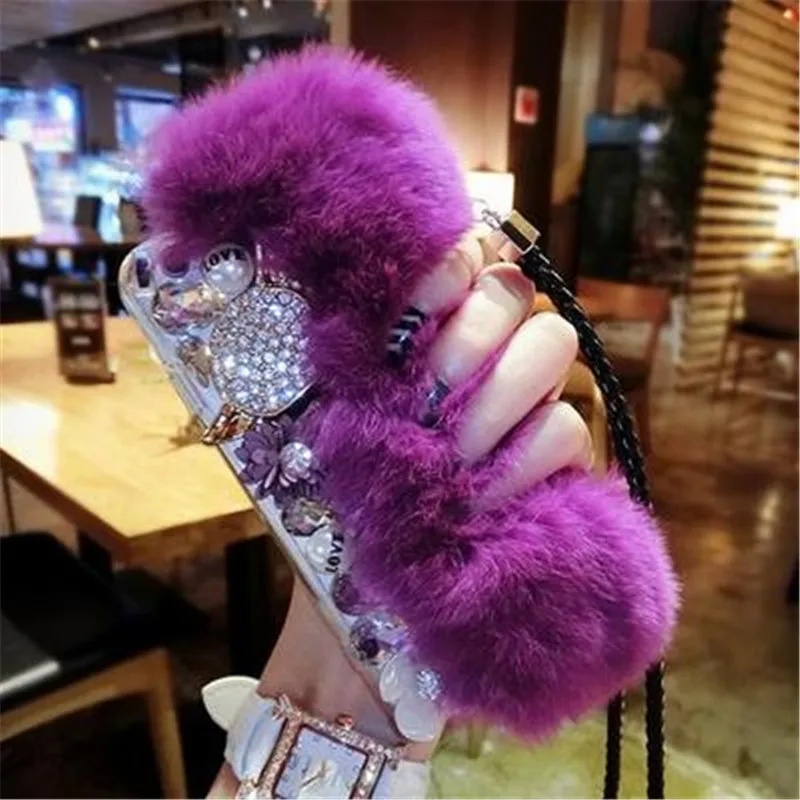 

Fluffy Rabbit Fur Silicone Phone Cases For Samsung galaxy s10 Plus s7 edge s8 s9 plus Note 9 Note 8 Case Bling Back Cover Shell