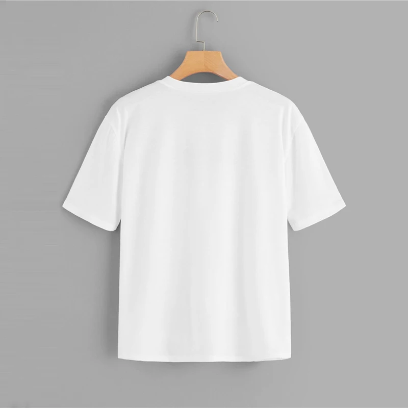ROMWE футболка с круглым вырезом и принтом фигуры дизайн Летняя женская Повседневная Топ с буквенным принтом короткий рукав женская модная футболка
