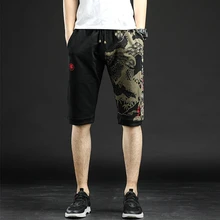 Hinese Этнический узор пять колес вышитые трикотажные санитарно брюки Для мужчин с хлопковой подкладкой для мальчиков, штаны с манжетами и шорты для отдыха B98