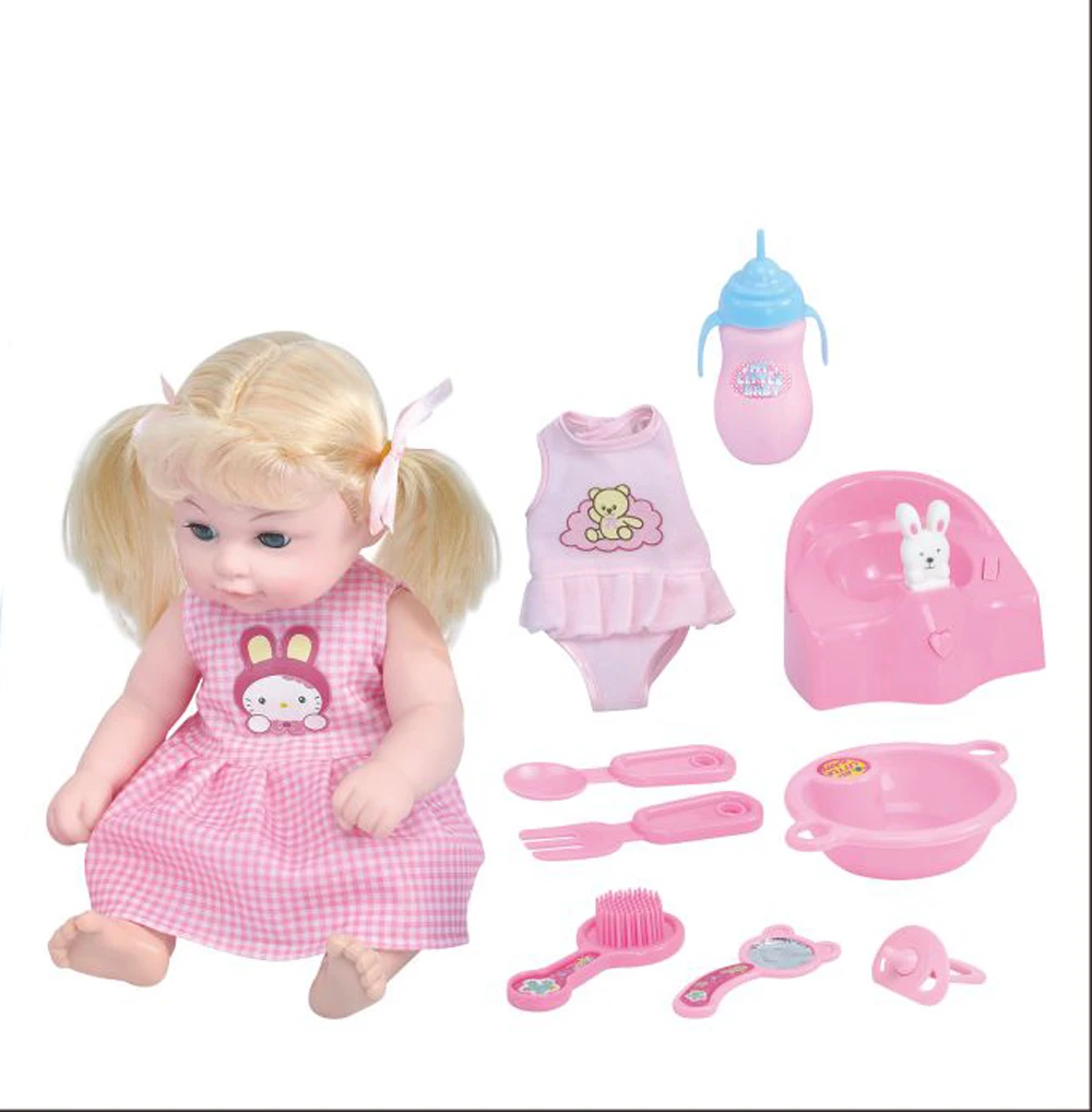 Potty Baby Doll Set Long Blonde Hair Girl Drink And Wet With Many