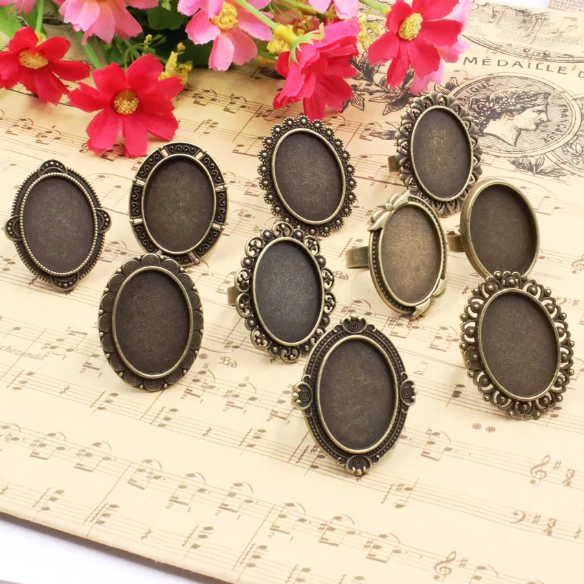 Fit 18x25mm Cabochons Mixed adjust Ring Metal Oval Blank Setting Bezel Cabochon Base For DIY 10pcs/lot K05270 | Украшения и