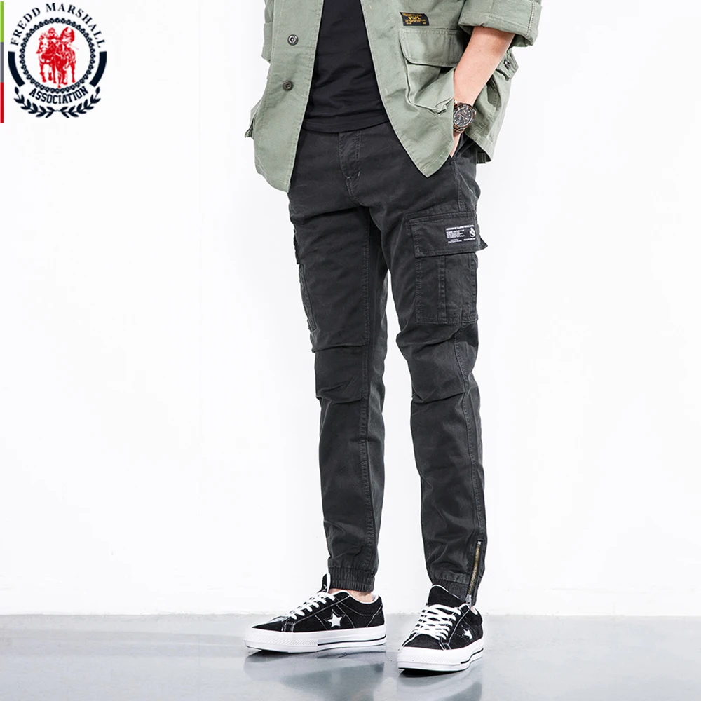 

Fredd Marshall 2018 New Fashion Slim Pants Men's Cargo Pants High Quality Cotton Trousers Plus Size Casual Embroidery Pants 3551