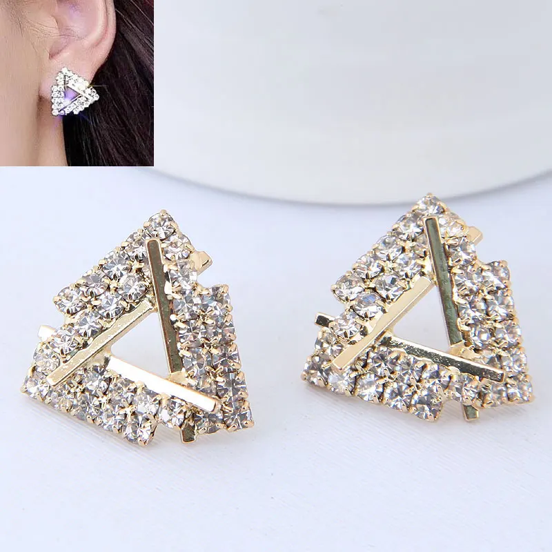 

Kymyad Brincos Triangle Stud Earrings For Women Bijoux Gold Silver Color Earring Crystal Pendientes Mujer Moda 2018 Orecchini