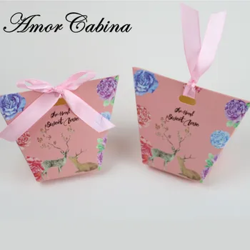 

30pcs Bear Rabbit Couple Wedding Candy Box DIY Creative Pink Sweet Love Deer Hang Wedding Party Gift Box