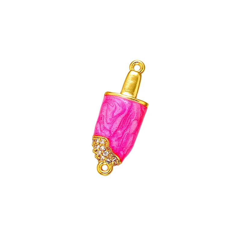 

ZHUKOU 9*23mm High Quality Brass Cubic Zirconia ice cream Charms Connectors DIY Jewelry Findings Making, Hole:0.8mm Model: VS365