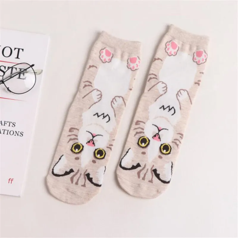 Женские носки, модные хлопковые носки в стиле Харадзюку, милые женские носки с объемным рисунком кота для девочек, милые зимние теплые забавные носки - Цвет: 2