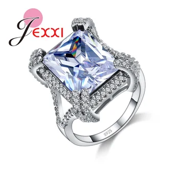 

Top Quality Fashion White Square Cubic Zircon Crystal Wedding Silver Rings For Woman Band Jewelry Accessory