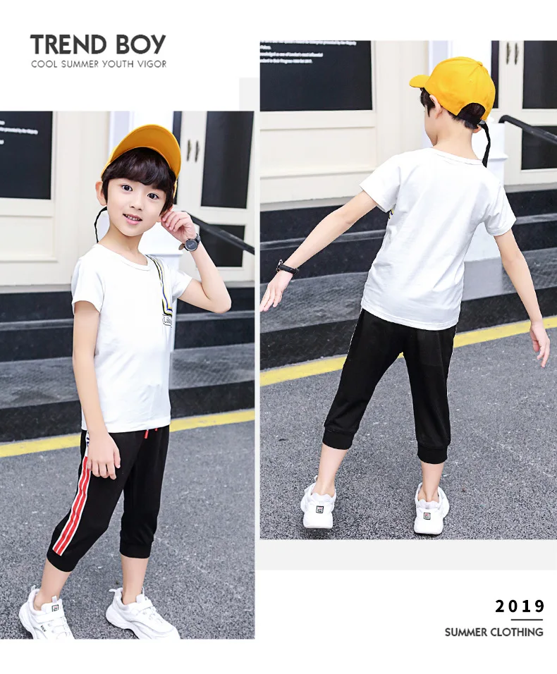 Летняя одежда для мальчиков от 3 до 13 лет Модный повседневный комплект детской одежды с короткими рукавами и круглым вырезом, футболка+ шорты спортивный костюм