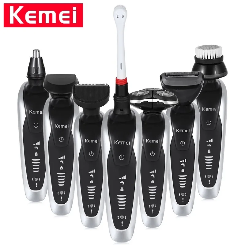 Kemei KM-8867 7 в 1 Мужской 3D многофункциональный триммер для бороды перезаряжаемая Бритва для мужчин станок для бритья зубная щетка электробритва
