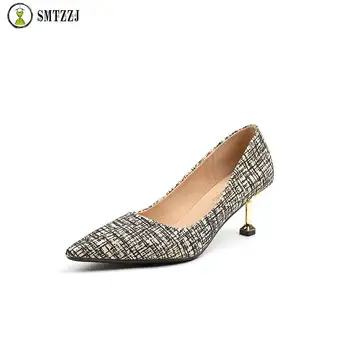 

SMTZZJ 6 cm Shallow Fashion Women's High Heels Shoes Solid Pointed Toe Women Pumps Show Breathable Hemp Female Office Shoe 2019