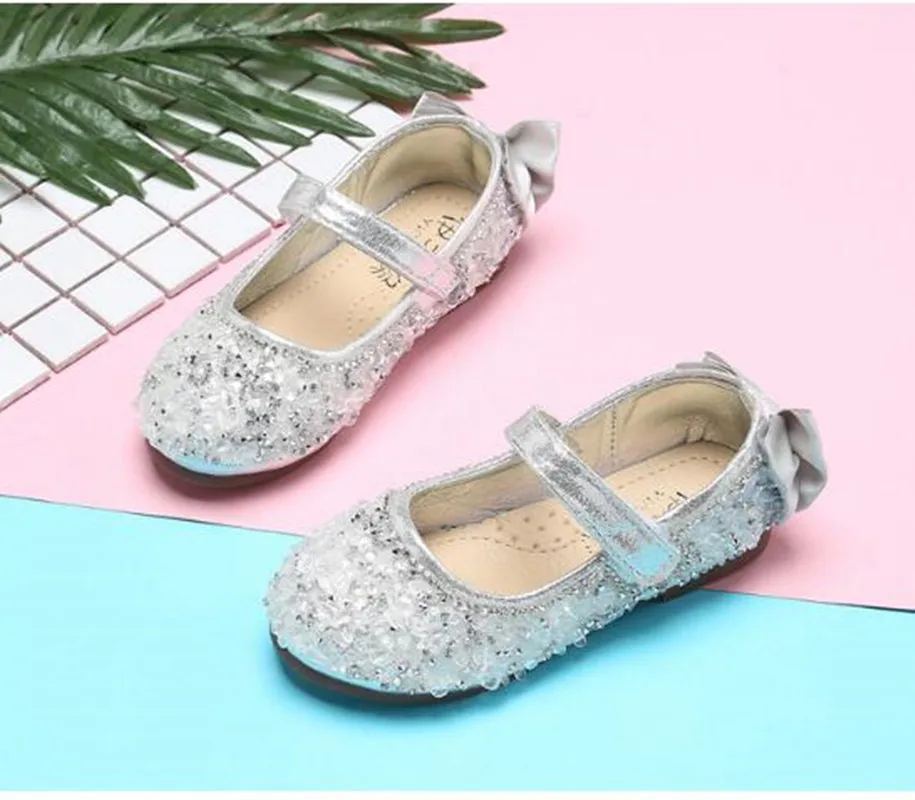 Black pink Silver Childrens leather shoes Girl Rhinestone Sequin Princess shoes Kids dancing Wedding Party Shoes For Baby Girl