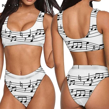 

INSTANTARTS 3D Music Notes Pattern Sexy Woman Bikini Set Summer 2 Piece Swimming Suits for Female Push Up Bathing Beachwear