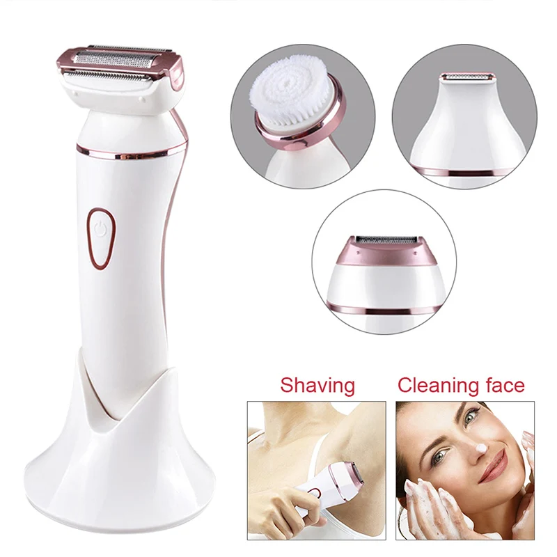 

Electric Face Wash Brush 3 in 1 Professional Shaver Waterproof Women Shaver with Body Hair Bikini Trimmer Facial Cleasing HB88
