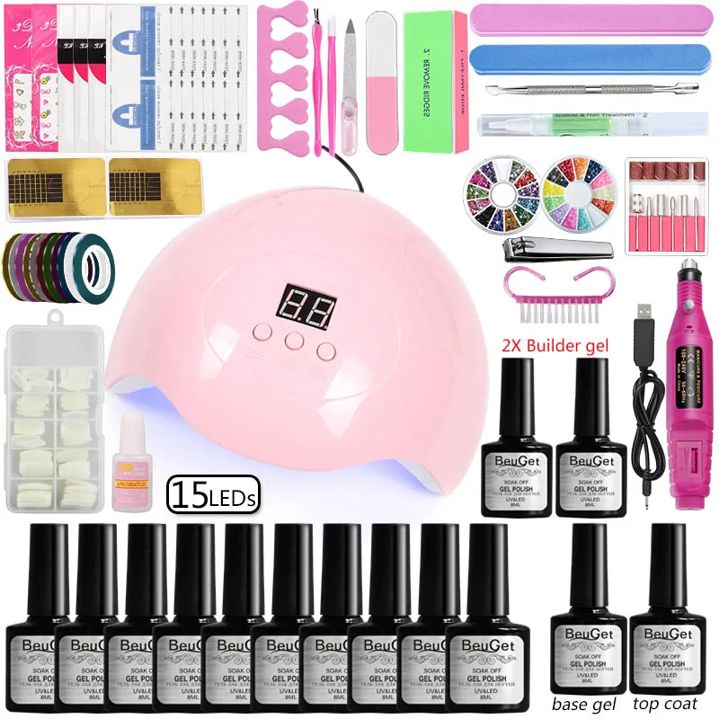 

Nail Art Manicure Set Dryer Lamp Cure Nail Polish Gel Tool for Builder Gel Set 20000 RPM Electric Nail Manicure Machine Kit