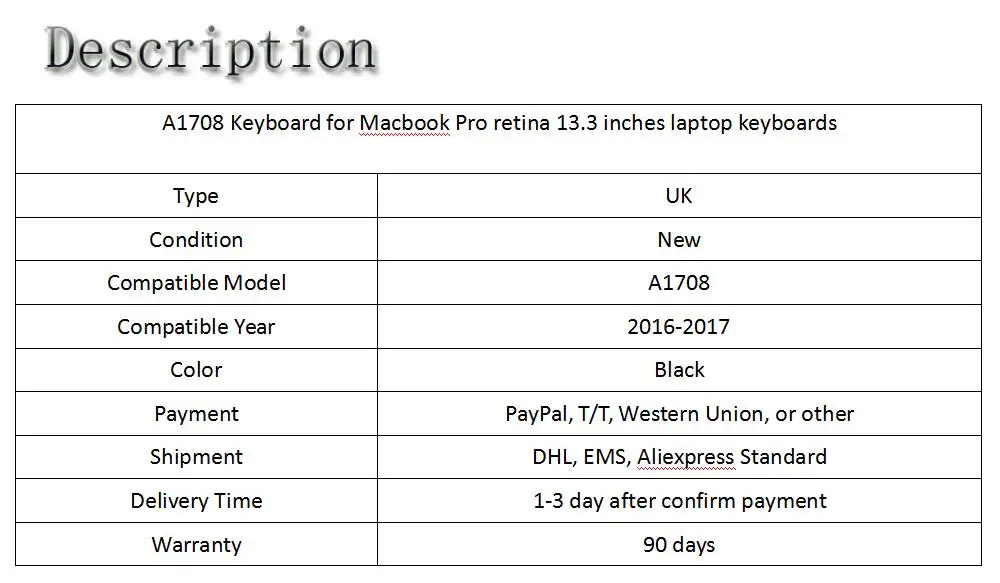 A1708 клавиатура для Macbook pro ноутбук RETINA клавиатуры 2016 2017 MLL42 MPXQ2