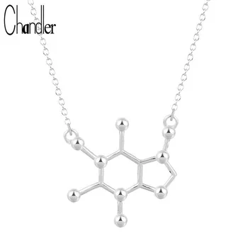 Wholesale 10pcs Caffeine Molecule Pendant Necklaces Chain Handmade Statement Jewelry For Women Silver Gold Infinity Maxi Collor