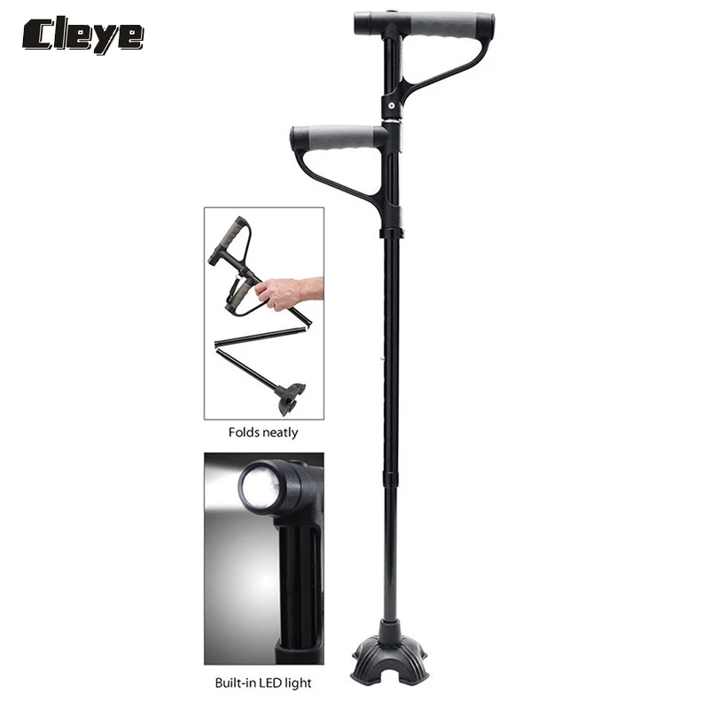 

2019 Cleye Professional Nordic Walking sticks retractable Old Man armrest crutches Folding Double Handle Light Cane for seniors