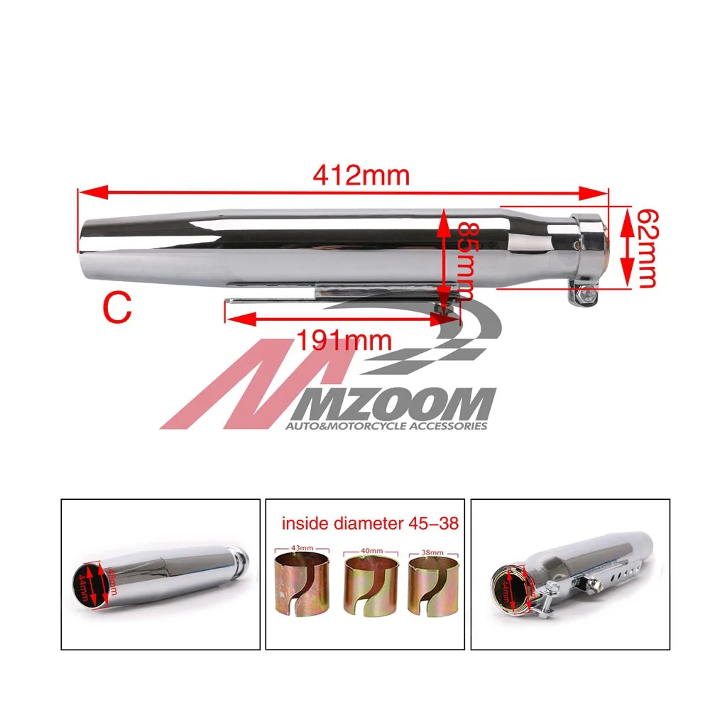 Глушитель из нержавеющей стали для мотоциклов и Чоппер для кафе-гонщиков, глушитель для черных мотоциклов, выхлопные системы - Цвет: C