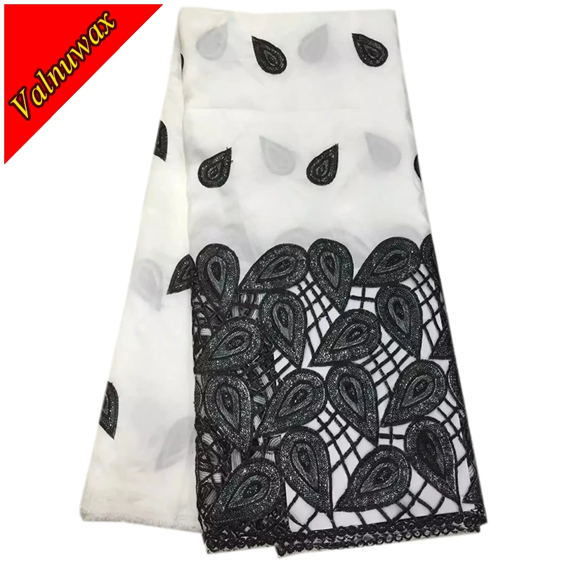 

White mix Black Color African George Lace Fabric Nigerian George Lace Fabric 5 Yards/Lot For Wedding Party Dress