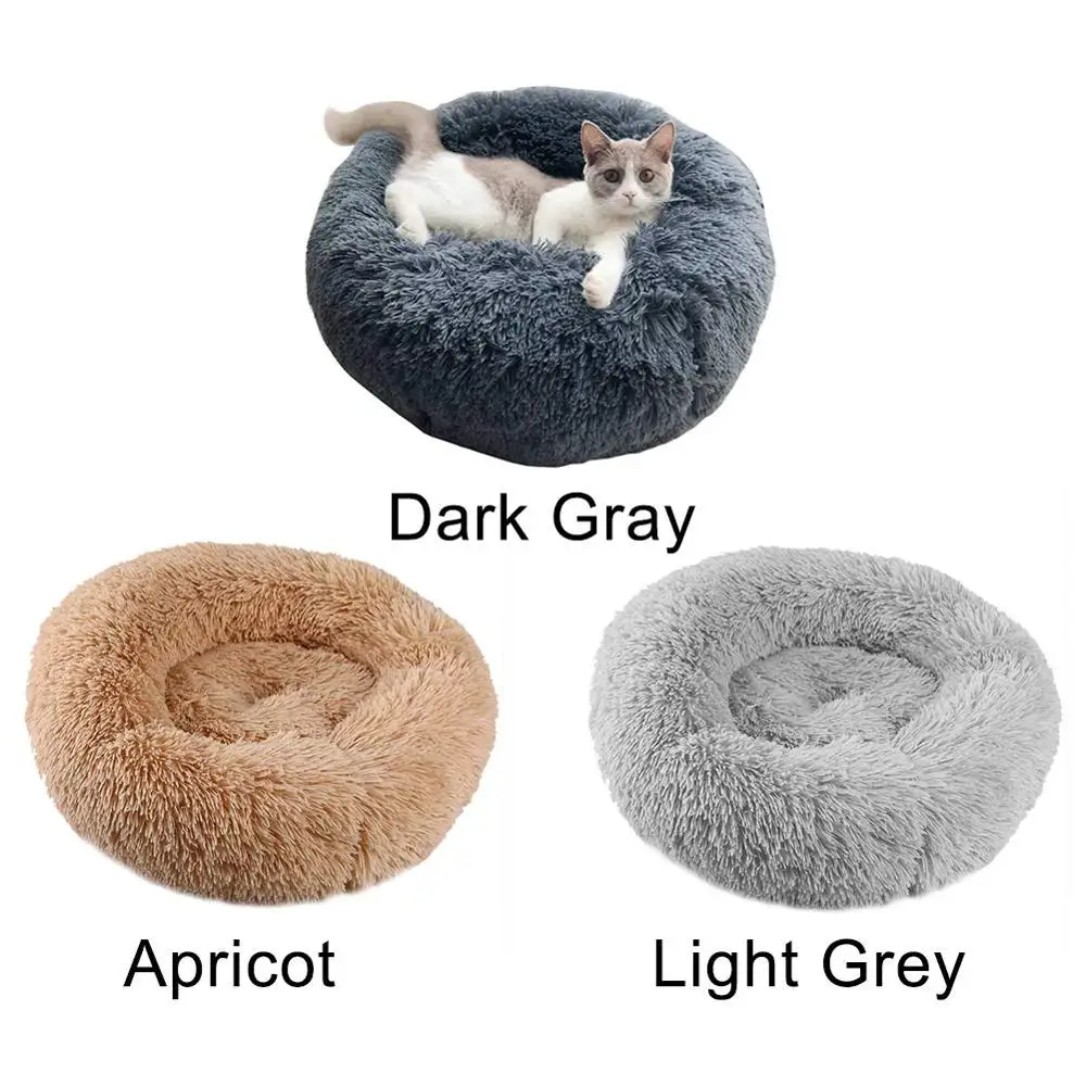 Long Plush Super Soft Pet Bed Kennel Dog Cat Round Winter Warm Sleeping Bag Puppy Pad Mat Portable Cat Supplies 40/50/60/70cm
