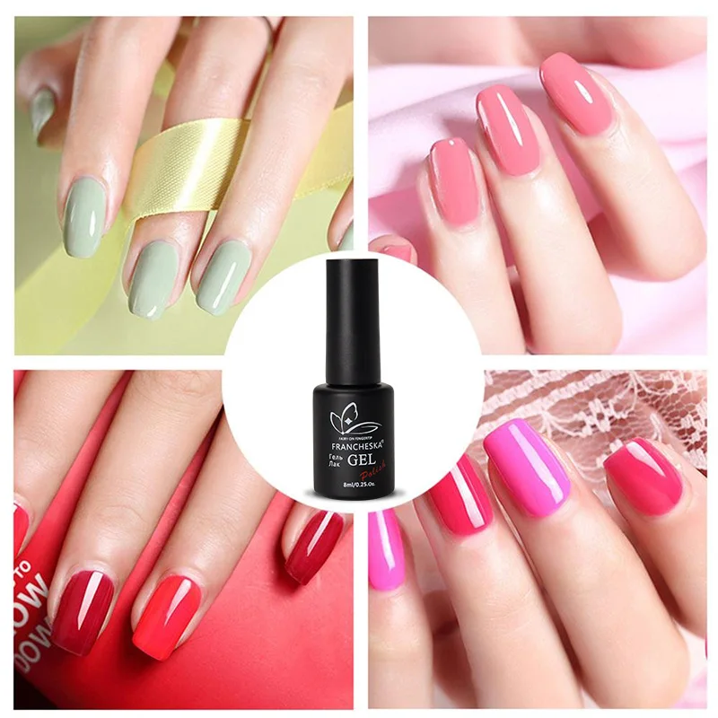 Francheska 8ml Gel Nail Polish Varnish Hybrid Nail Art Semi Permanent UV Color Gel Manicure Soak Off Gellak Primer Base Top Coat