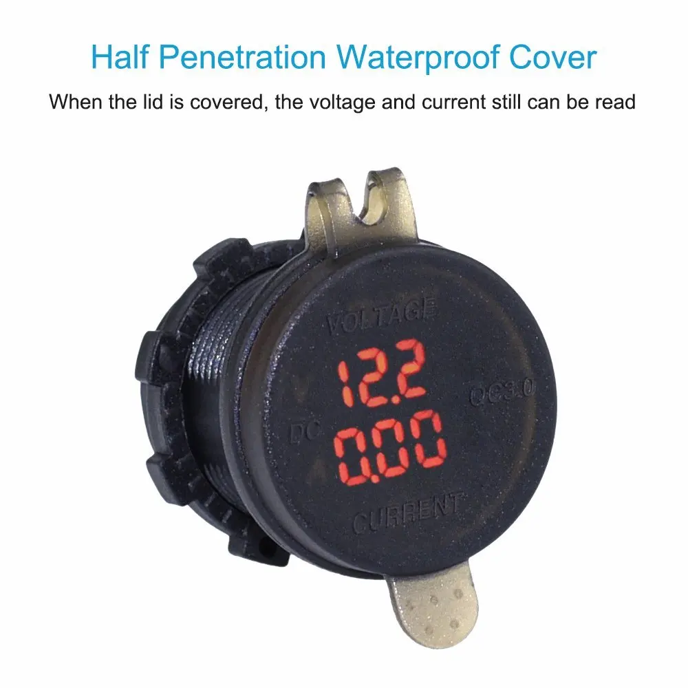 Quick Charge 3.0Amp with Blue LED Voltmeter & AMP Indictator Digital Display QC 3.0 USB Charger Socket for Car Boat Motorcycle