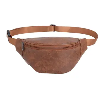 

Vintage Leather Unisex Crossbody Fanny Bag Large Capacity Zipper Waist Bag