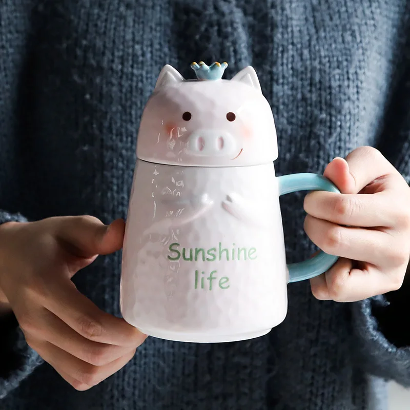 

Cute Cartoon Animal Pig Cups 400ml Porcelain Coffee Mugs Home Office Porcelain Milk Water Cup Tumbler Best Gift