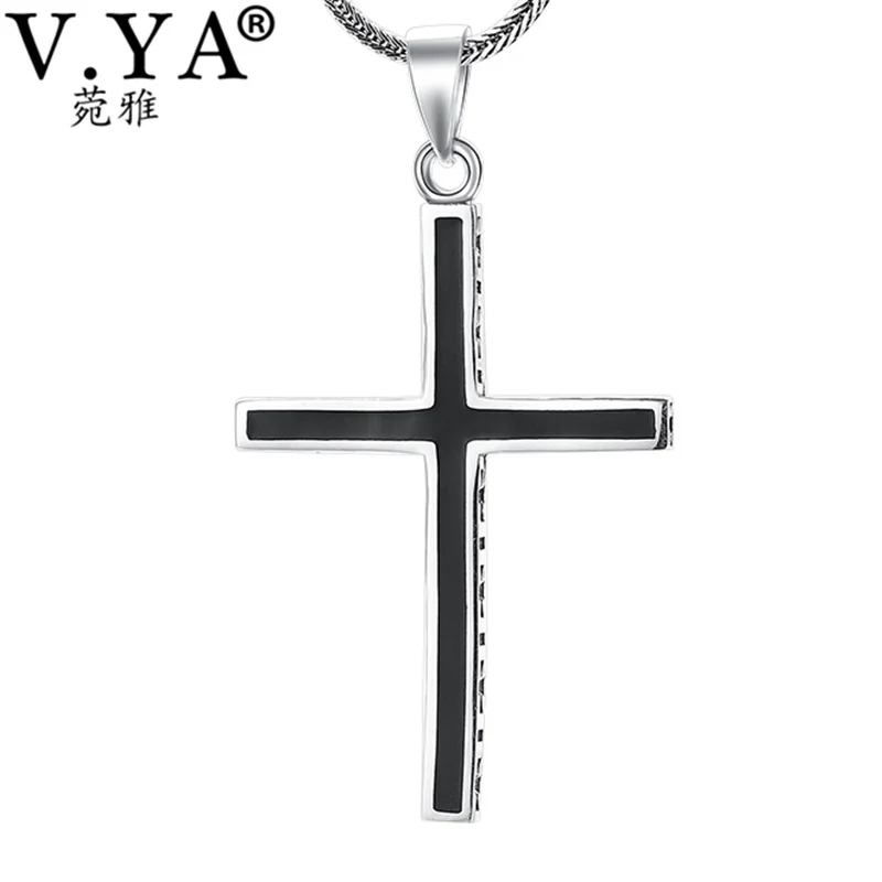 V. YA панк 925 пробы Подвески Серебряный крест для мужчин и женщин Иисуса Христа подвеска в форме черного Креста серебряные ювелирные изделия